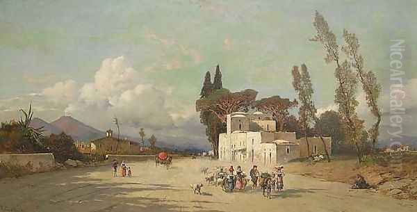 A View of the Bay of Naples with Vesuvius in the Distance Oil Painting by Hermann David Solomon Corrodi