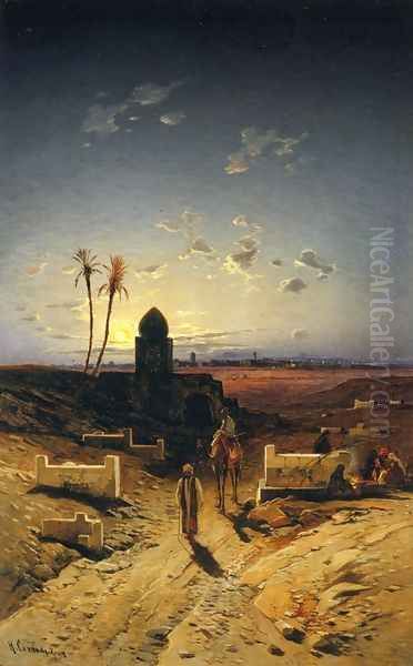 Twilight in the Desert Oil Painting by Hermann David Solomon Corrodi