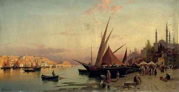 The Bosphorus, Constantinople Oil Painting by Hermann David Solomon Corrodi
