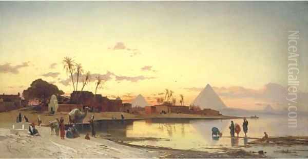 Sunset on the Nile, Cairo Oil Painting by Hermann David Solomon Corrodi