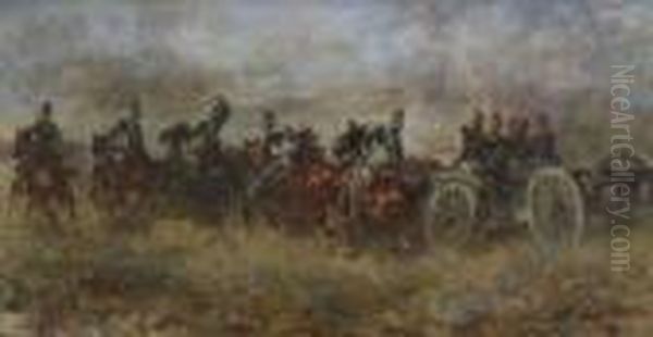 Bayerische Reiterei Im
 Angriff. Oil Painting by Anton Hoffmann