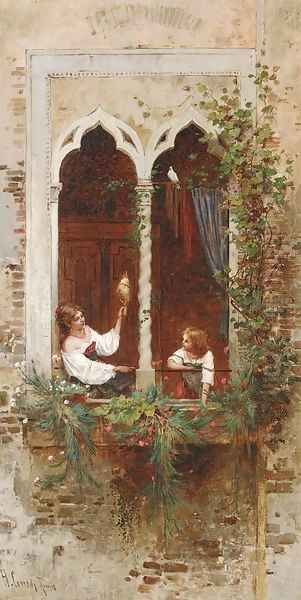 On a Venetian balcony Oil Painting by Hermann David Solomon Corrodi