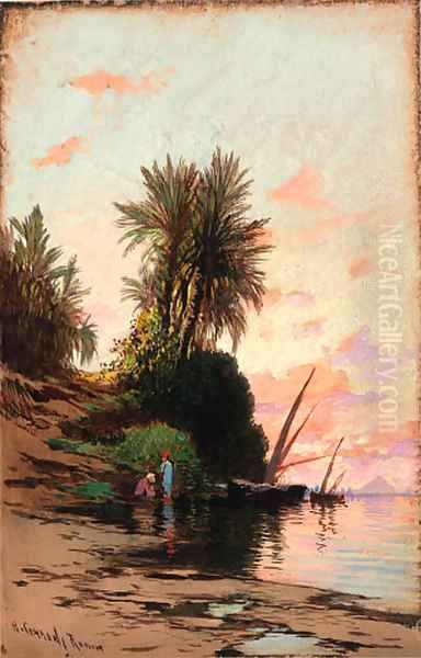 Sunset on the river Nile Oil Painting by Hermann David Solomon Corrodi