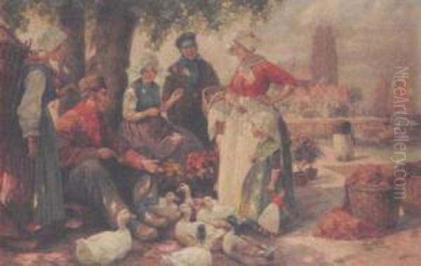 Feeding The Ducks Oil Painting by Rudolf Alfred Hoger