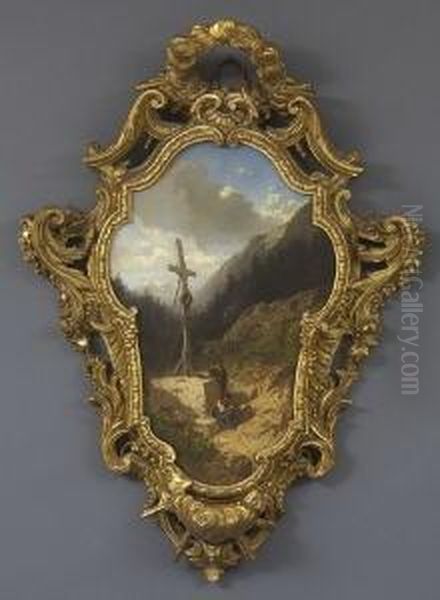 Bauernpaar An Einem
 Wegkreuz Oil Painting by Charles Hoguet