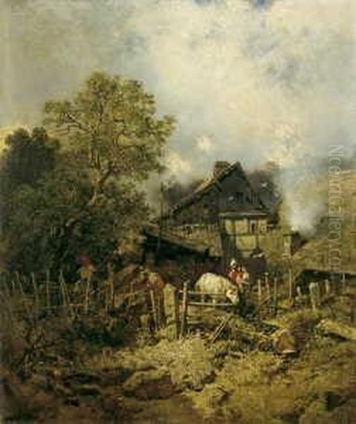 Das Alte Bauernhaus. Signiert 
Und Datiert Unten Links: C. Hoguet 1852. Ol Auf Leinwand. H 54,5; B 46 
Cm. Oil Painting by Charles Hoguet