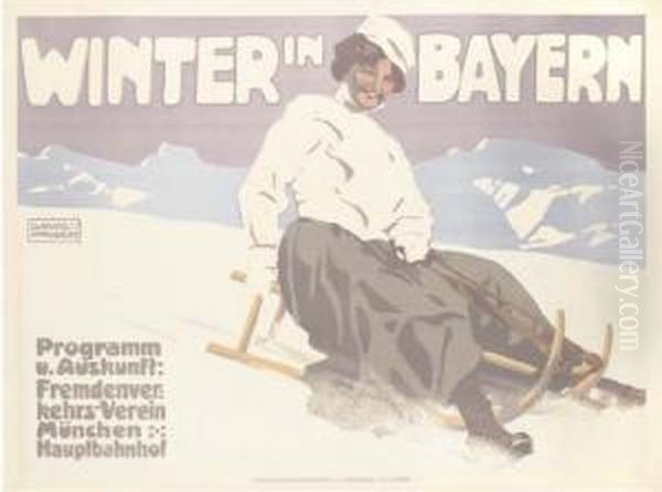 Winter In Bayern Oil Painting by Ludwig Hohlwein