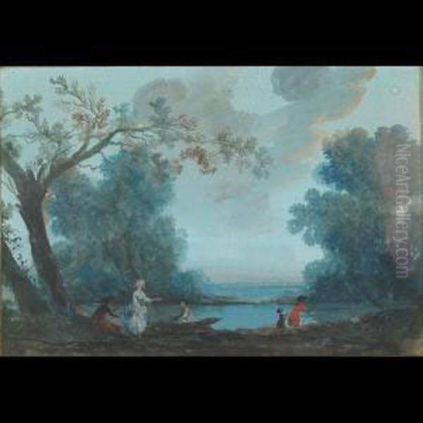 Figures In A Park Oil Painting by Claude Jean Baptiste Hoin