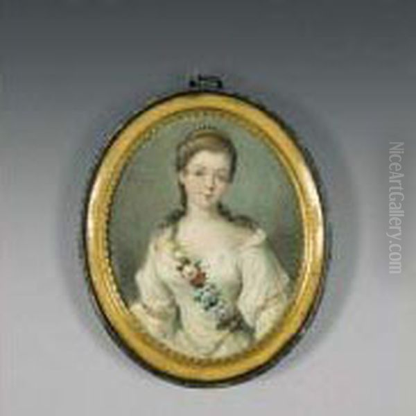 Vue De 3/4, Legerement Vers La Droite, Elle Porte Un Peigne De Perles Oil Painting by Claude Jean Baptiste Hoin