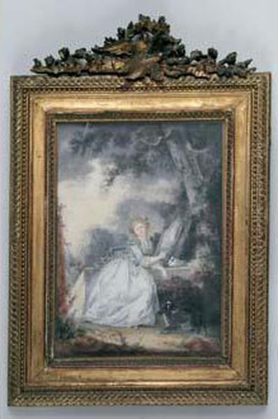 Jeune Femme Assise Dans Un Parc Oil Painting by Claude Jean Baptiste Hoin