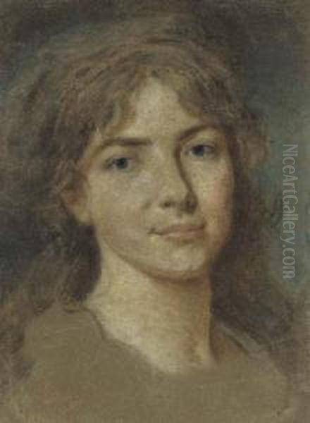 Portrait Of Young Woman, Bust-length Oil Painting by Claude Jean Baptiste Hoin