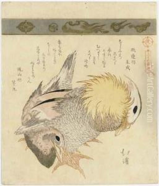 Pair Of Mandarin Ducks, From The
 Series Sanjurokkin Tsuzuki(collection Of Thirty-six Birds And Animals) Oil Painting by Toyota Hokkei