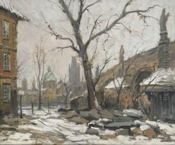 A Prague Motif Oil Painting by Karel Holan