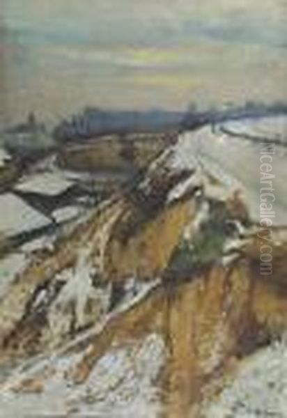 Zasnezena Piskovna Vbrevnove Oil Painting by Karel Holan