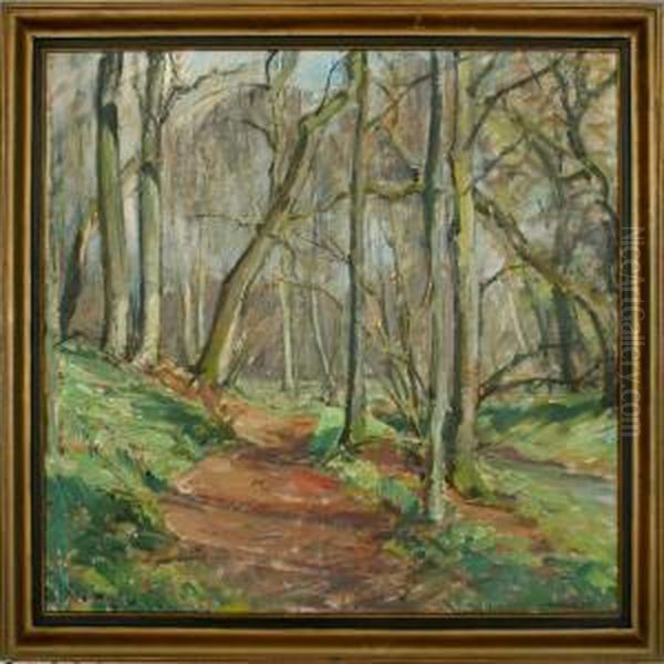 A Forrest. Signed N. Holbak 1931 Oil Painting by Niels Holbak