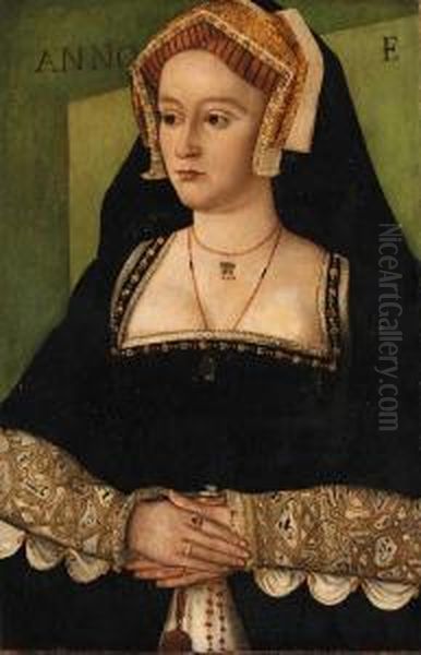 Portrait Of Elizabeth Hart, Of 
Lullingstone Castle, Kent,three-quarter-length, In A Black With White 
Dress With Brocadedsleeves, Wearing An Ornate Headress Oil Painting by Hans Holbein the Younger