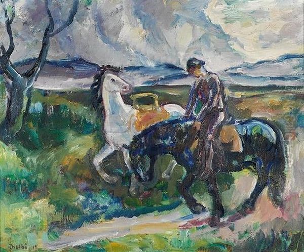 To Hester, En Rytter 1918 Oil Painting by Kristen Holbo