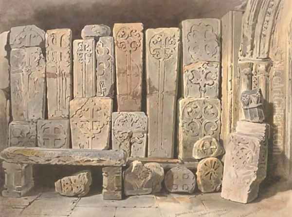 Monumental crosses in Bakewell Church, Derbyshire Oil Painting by Thomas Hartley Cromek