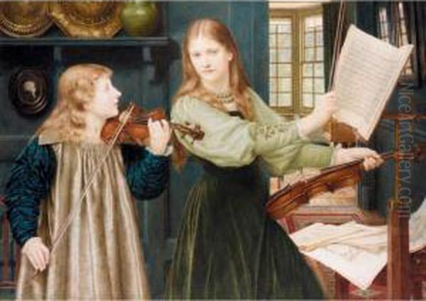 The Duet, Portrait Of Alexandra,
 Daughter Of Rev. G. Kitchin And Winifrid, Daughter Of The Painter Oil Painting by Henry Holiday