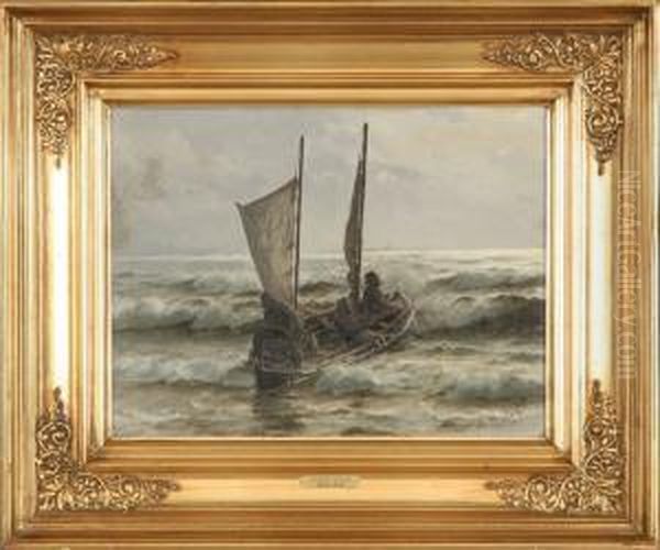 Fishermen In A Boat Oil Painting by Lauritz B. Holst