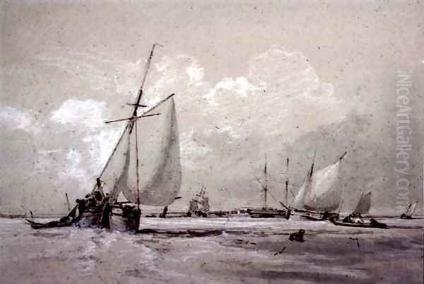 Fishing Smack Lying to Oil Painting by Sir Augustus Wall Callcott