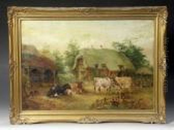 E F Holt 1893 - Goats And Ducks 
In Afarmyard Setting , Oil On Canvas, Signed And Dated, Framed, 19 Oil Painting by Edwin Frederick Holt