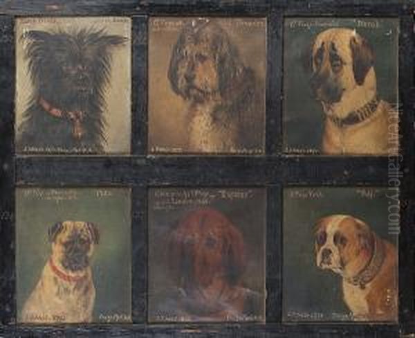 Twelve Dogs Comprising: 'black 
Prince', Scotch Terrier; 'old Thunder'; 'norah'; 'max'; 'empress'; 
'puff'; Scotch Terrier 'tiny'; Italian Greyhound 'fly'; Mount St. 
Berrnard 'waldo'; Dandie Dinmont 'crafty'; King Charles Spaniel 
'prince'; Dandie Di Oil Painting by Edwin Frederick Holt