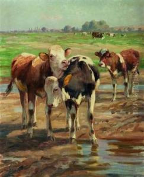 Kalber Auf Der Weide Oil Painting by Johann Daniel Holz