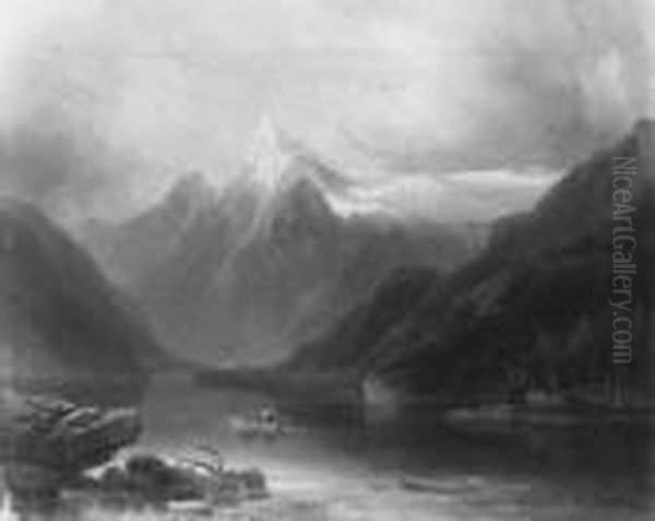 Blick Auf Den Konigssee Mit Dem 
Watzmann. Signiert Unten Links: J. Holzer. Ol Auf Leinwand. H 32; B 40 
Cm. Oil Painting by Joseph Holzer