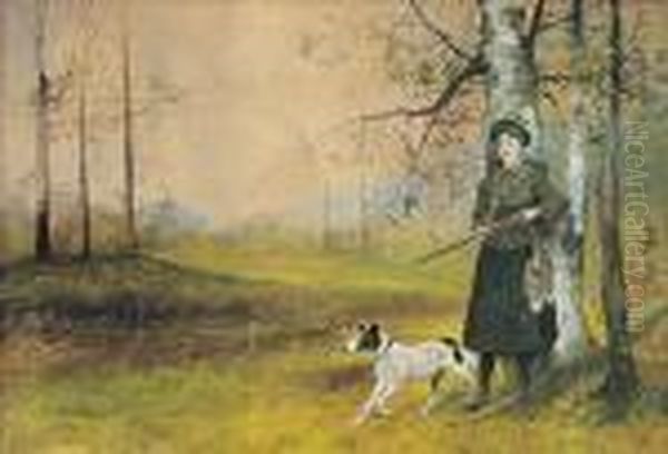 Na Polowaniu, 1908 R. Oil Painting by Juliusz Holzmutller