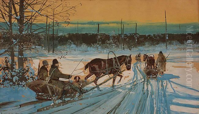 Powrot Z Polowania Oil Painting by Juliusz Holzmutller