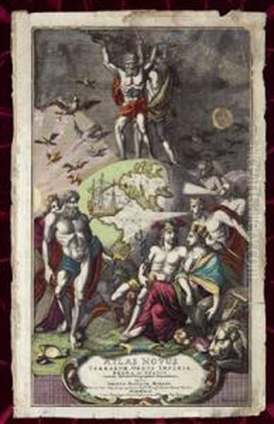 Kupferstich, Coloriert, Atlas 
Novus,terrarum Orbis
 Imperia, Regna Et Status ... Figurale Szenerien M. Den Kontinenten 
Afrika U. Europa, 48 X 28 Cm, Gerahmt, Verglast, Blattrander Eingerissen
 Sowie Mit Starken Beschadigungen Oil Painting by Johan Baptist Homann