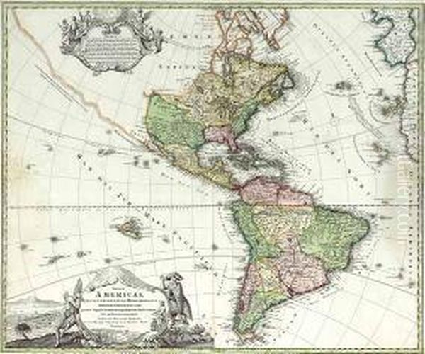 Landkarte 'americae'. Oil Painting by Johan Baptist Homann