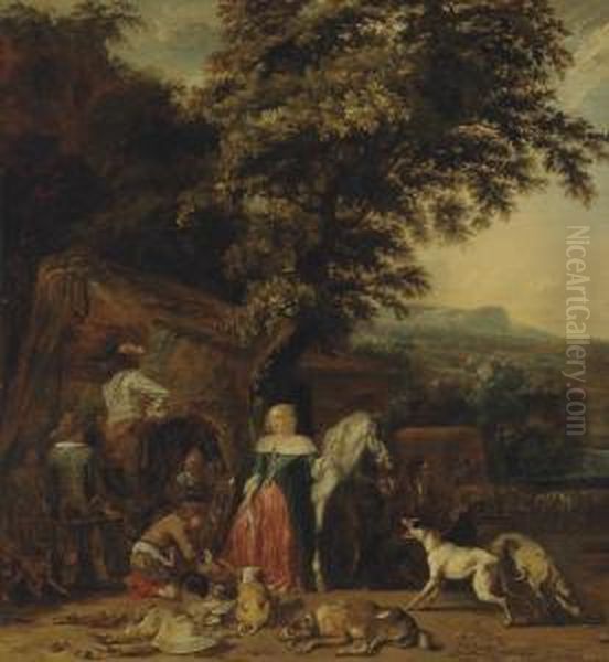 The Hunting Party Oil Painting by Abraham Danielsz. Hondius