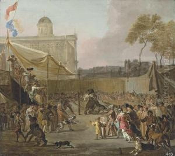 A Crowd Watching Bear-baiting In A Town Square Oil Painting by Abraham Danielsz. Hondius
