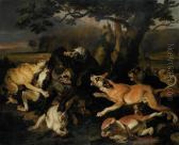 Caccia Al Cinghiale Oil Painting by Abraham Danielsz. Hondius