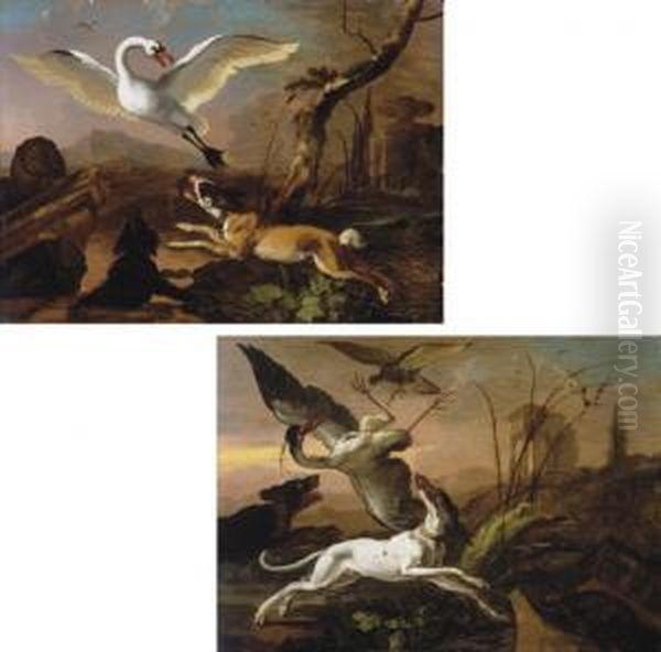 Chasse Au Cygne; Et Chasse Au Heron Oil Painting by Abraham Danielsz. Hondius
