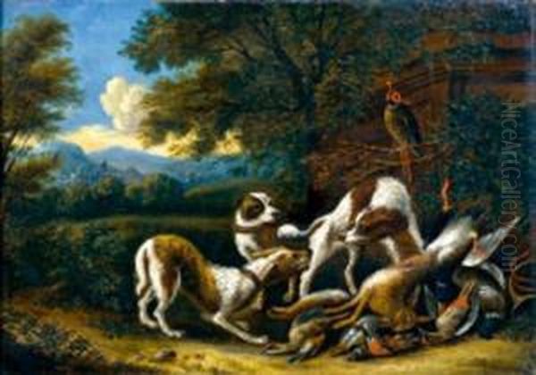 Paysage Avec Groupe De Chiens Et Gibier Oil Painting by Abraham Danielsz. Hondius