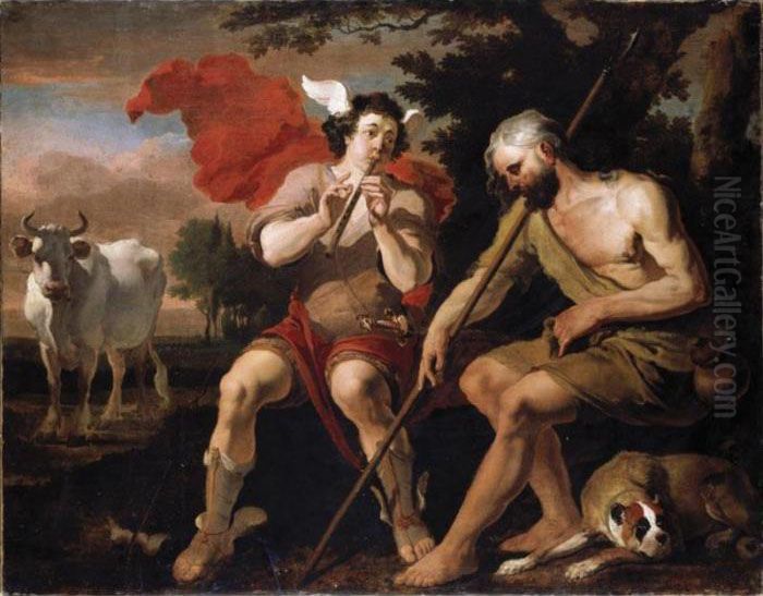 Mercury And Argos Oil Painting by Abraham Danielsz. Hondius