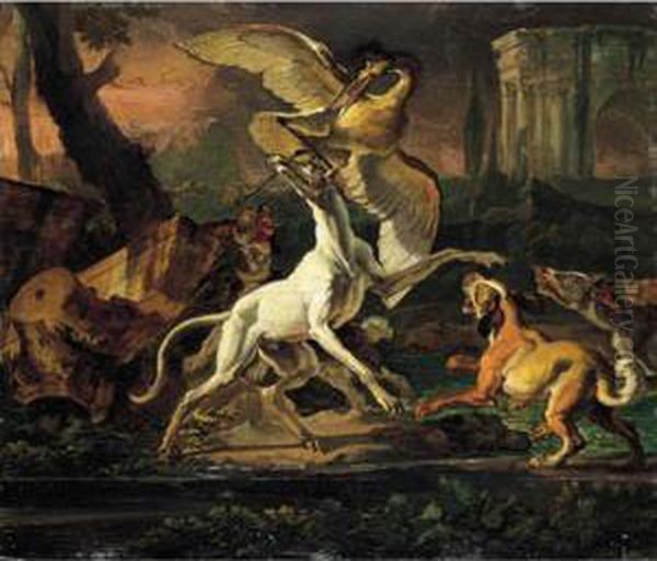 Caccia All'airone Oil Painting by Abraham Danielsz. Hondius