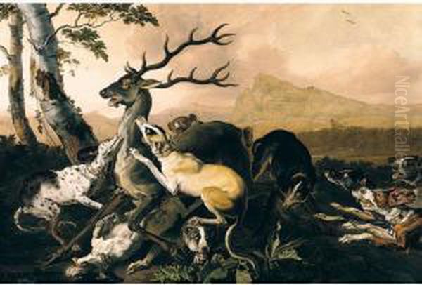 Hounds Attacking A Stag Oil Painting by Abraham Danielsz. Hondius