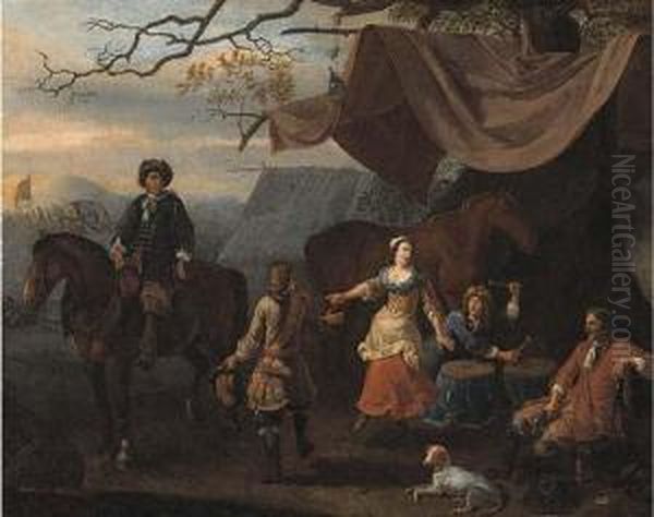 A Military Encampment With Merrymakers At A Tent Oil Painting by Abraham Danielsz. Hondius