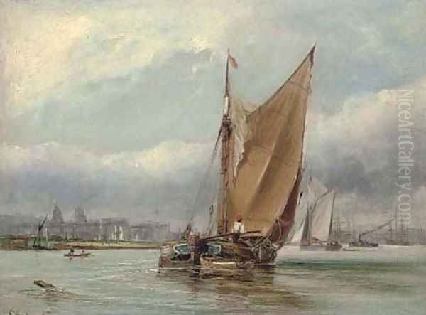 Barges on Greenwich Reach Oil Painting by George Chambers