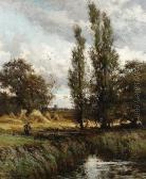 Angler By A Stream Oil Painting by John Horace Hooper