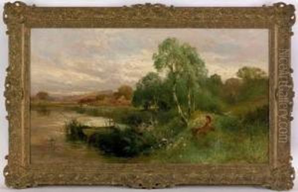 John Horace Hooper(british, 19th
 C.), Oil On Canvas Landscape With Figure, Signed Lower Right ''j. 
Horace Hooper'', 24'' X 42''. Oil Painting by John Horace Hooper