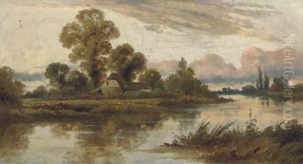 A Summer Evening On The Thames, 
Below Reading; And A Peaceful Dayon The River, Near Pangbourne-on-thames Oil Painting by John Horace Hooper