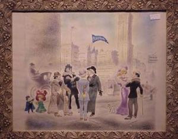 Sunny Side Of Broadway, 1908 And Little German Band, 1910:two Oil Painting by Ellison Hoover