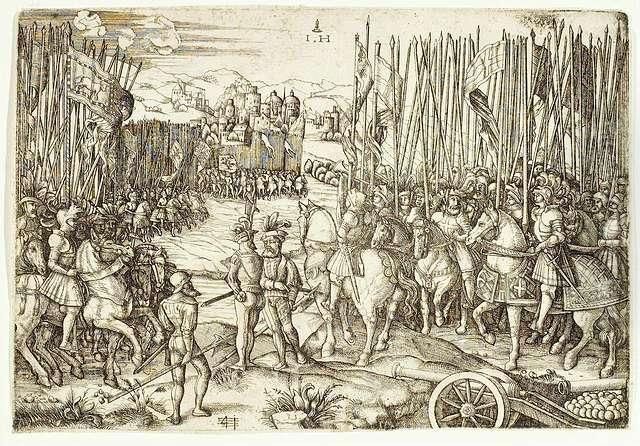 Two Armies Preparing For The 
Battle. Etching On Iron, Ca. 1530 After Agostino Veneziano. State Ii Oil Painting by Hieronymus Hopfer