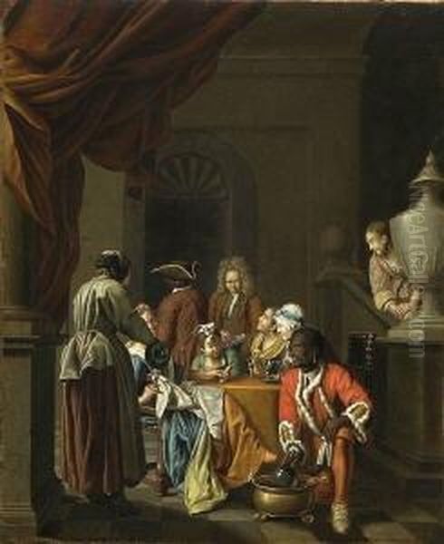 Musizierende Gesellschaft Im Salon
 - Vornehme Familie Beim Weintrinken In Der Halle. Oil Painting by Peter Jacob Horemans
