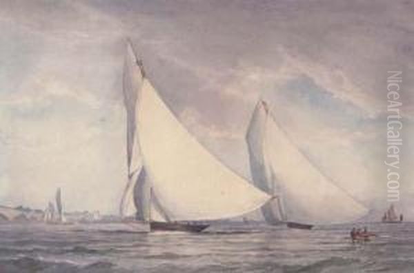 The Swedish Cutter 
Freja 
 Racing In The Solent Oil Painting by Friedrich Horner